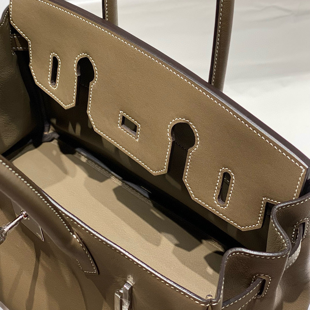 HM Shoulder Birkin 29CM Gray Calfskin Silver Hardware