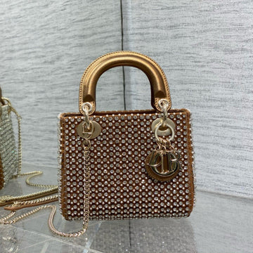 CD Lady 17 Brown Metallic Canvas And Calfskin Attached Diamonds