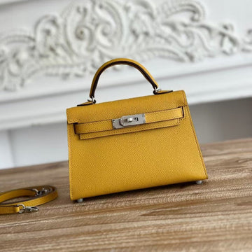 HM Mini Kelly 19CM Golden Yellow Epsom Silver Hardware