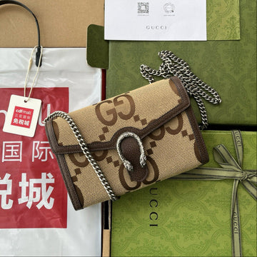 Gucci Jumbo Dionysus Wallet On Chain Brown Canvas And GG Leather