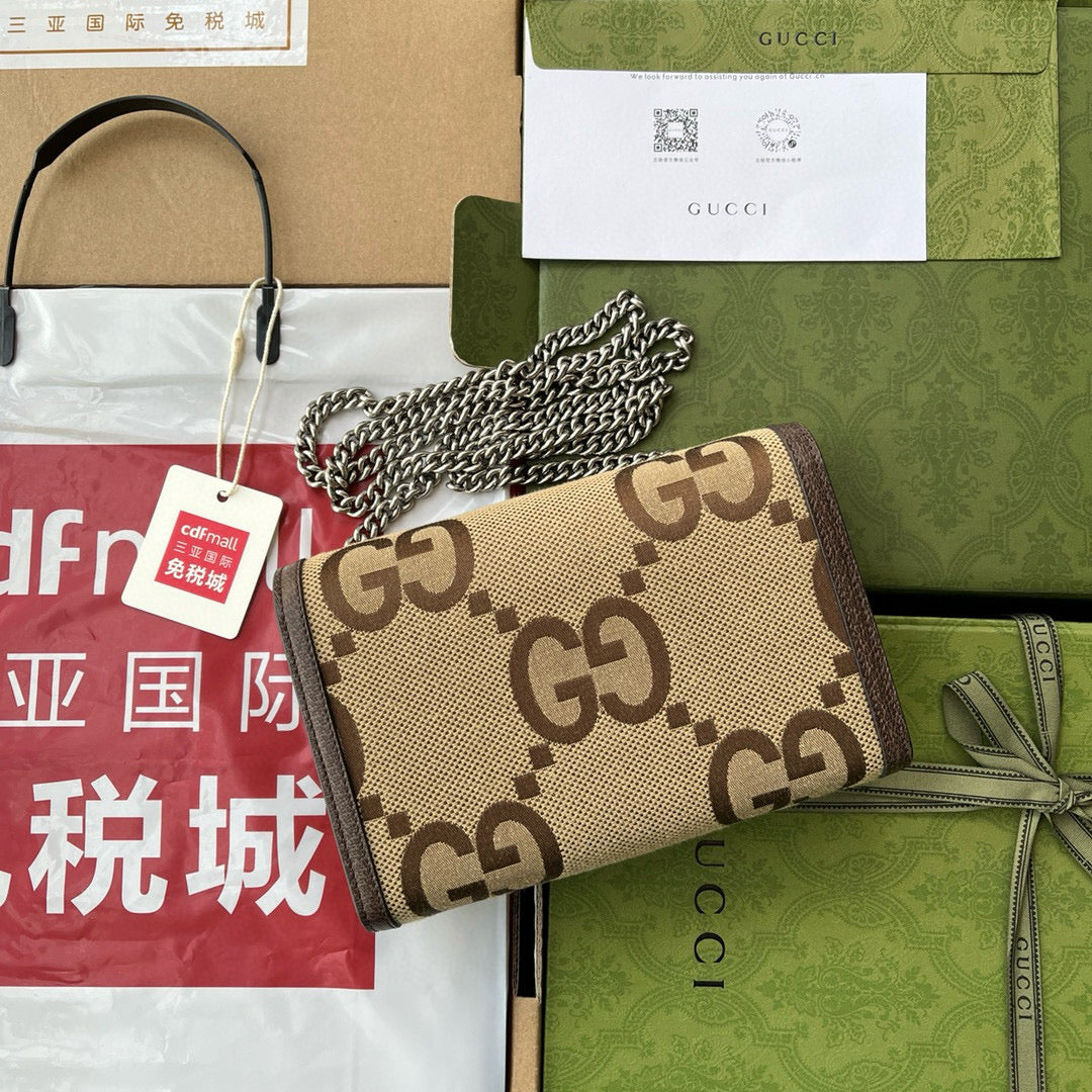 Gucci Jumbo Dionysus Wallet On Chain Brown Canvas And GG Leather