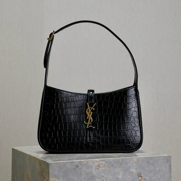 Le 5 A 7 Bag 25CM Black Crocodile Pattern Calfskin Ghw