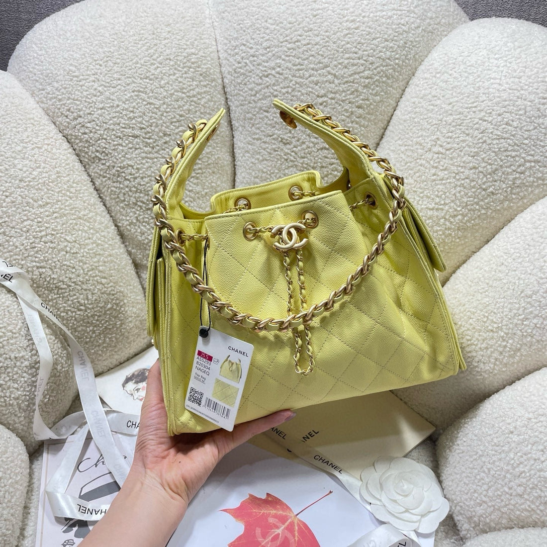 CC 25C Hobo Bags 26CM Light Lemon Yellow Calfskin
