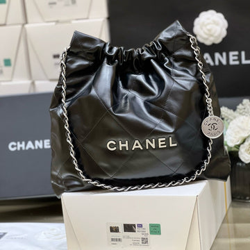 CC Hobo Bag 22 Black Lambskin Silver Hardware Best Version