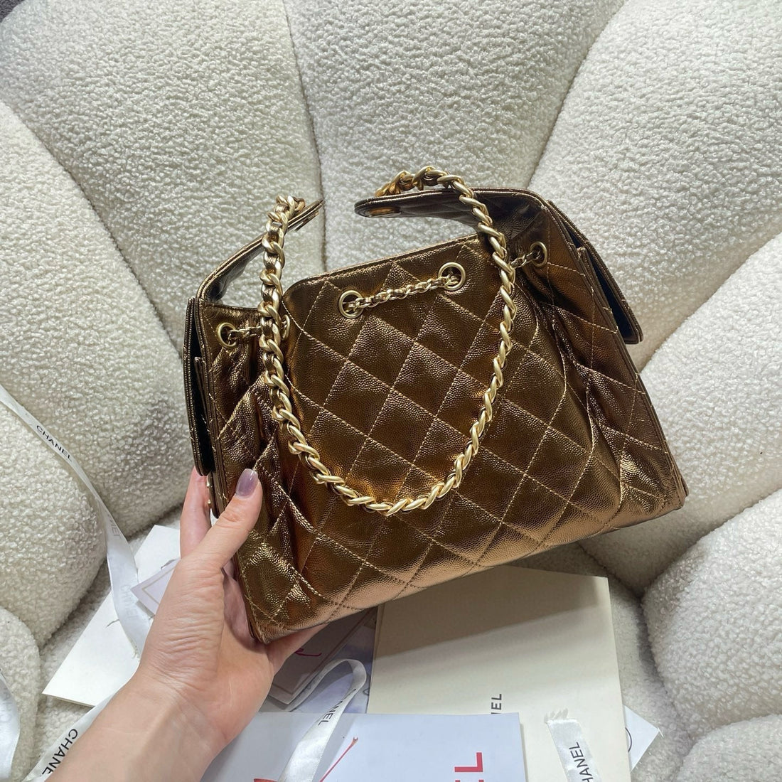 CC 25C Hobo Bags 30CM Bronze Metalic Grained Calfskin