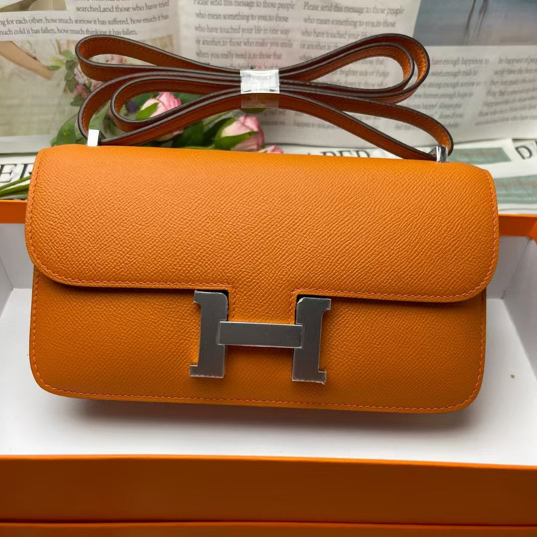 Hermes Constane 26CM Bag Orange Silver Epsom Leather