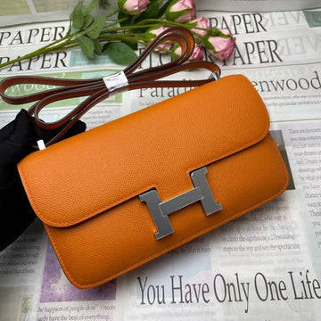 Hermes Constane 26CM Bag Orange Silver Epsom Leather