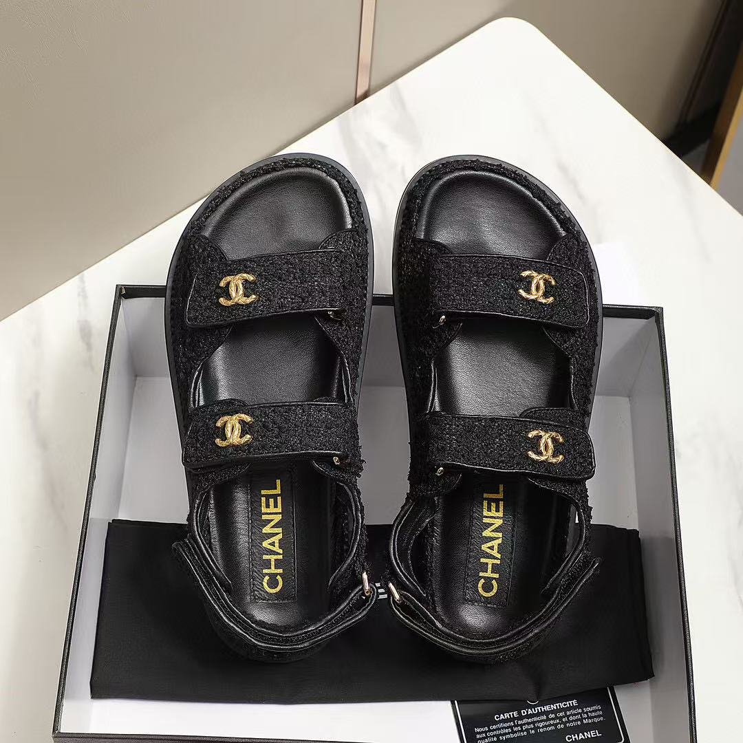 CC Dad Sandal Black Lambskin Frabic