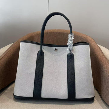 HM Garden Party 36 White Black Canvas Calfskin