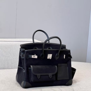 HM Birkin Cargo 35CM Black Sesame Swift And Canvas Silver Hardware