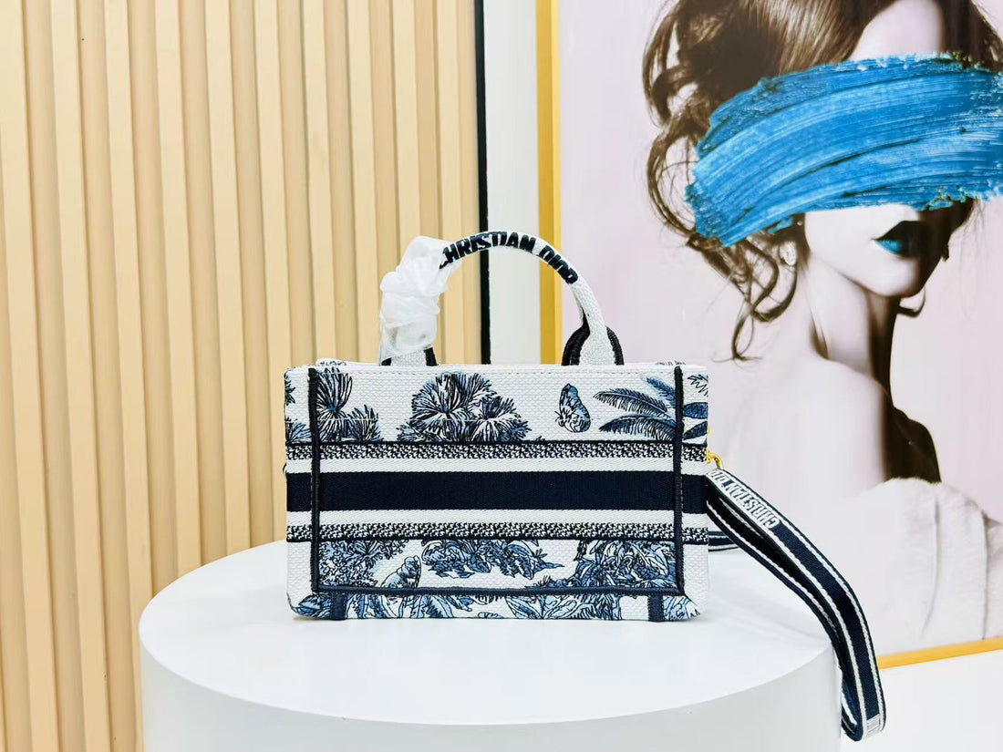 Dior Book Tote 21 Cm Blue White Canvas