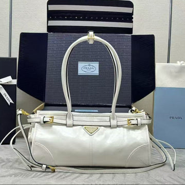 Prada Bonnie Medium Handbag 32CM White Calfskin