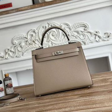 HM Kelly 25CM Grey Epsom Leather Silver Hardware