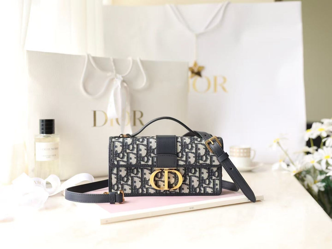 Dior Miss Montaigne Bag 20CM Black Canvas Calfskin