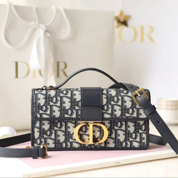 Dior Miss Montaigne Bag 20CM Black Canvas Calfskin