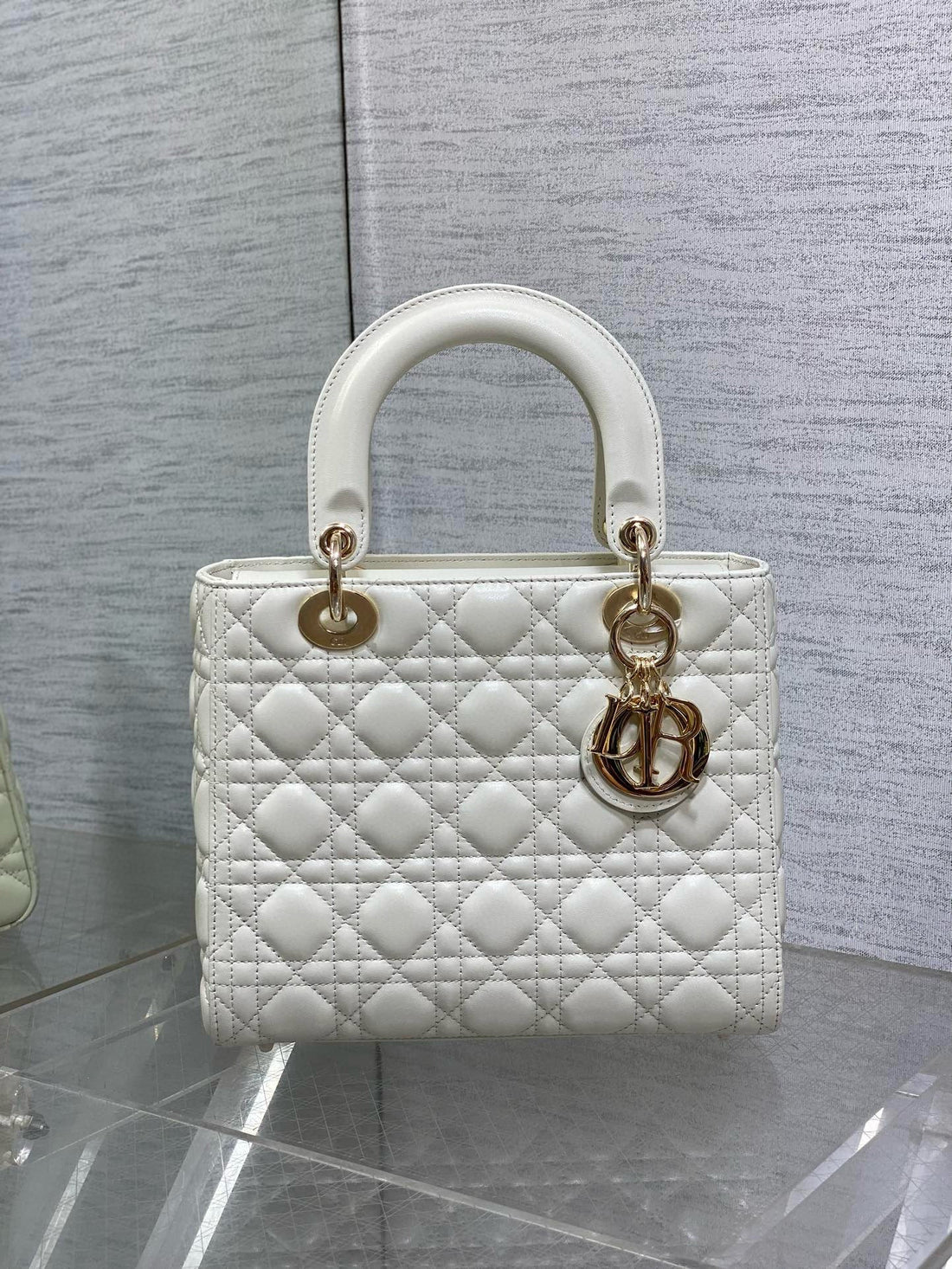 CD Lady Dior 24CM White Lambskin Light Gold Hardware