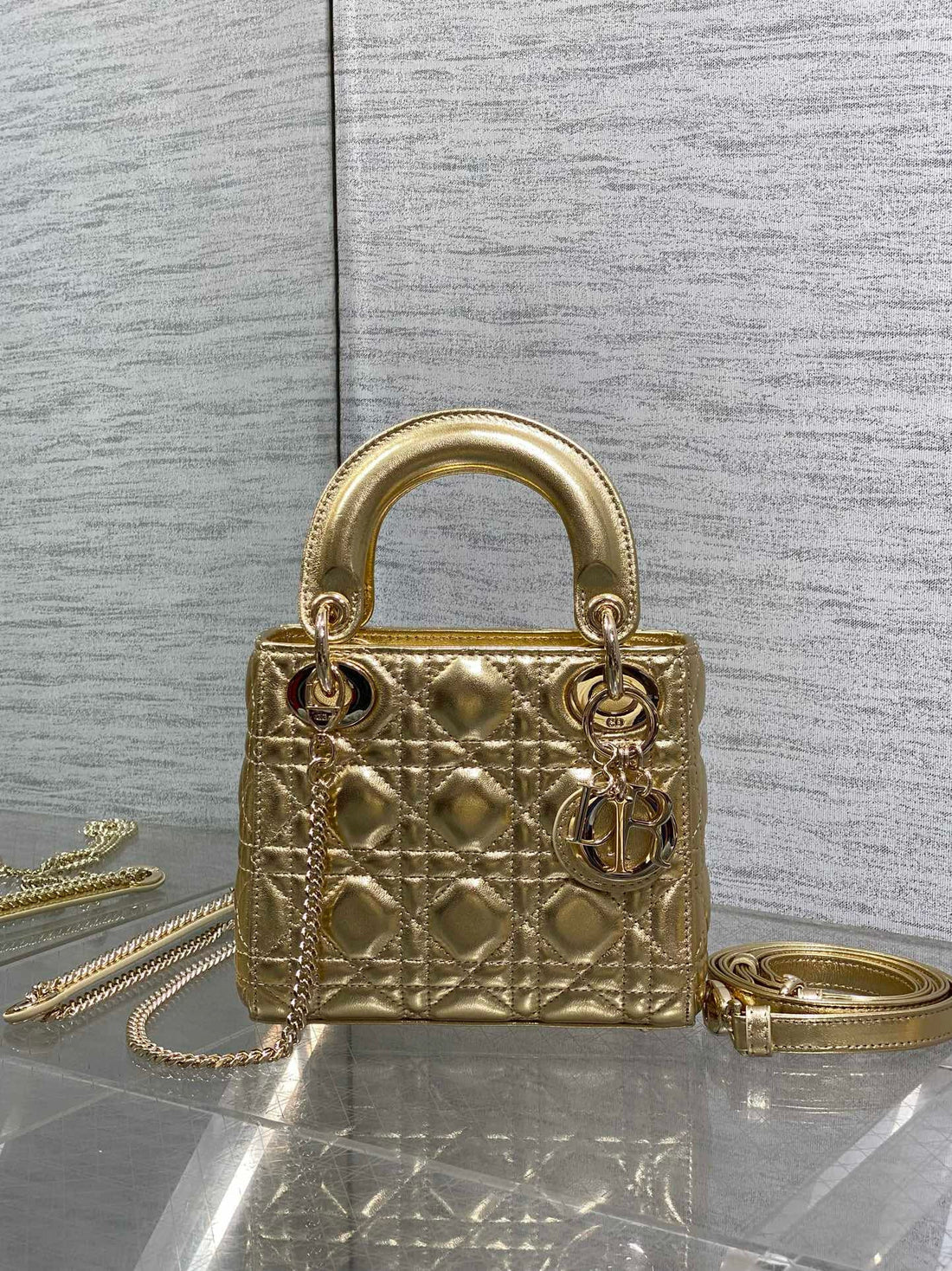 CD Lady Dior 17CM Bag Gold Lambskin