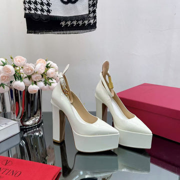 Valentino Roira Block Heel Platform 15CM High Heel White Pumps