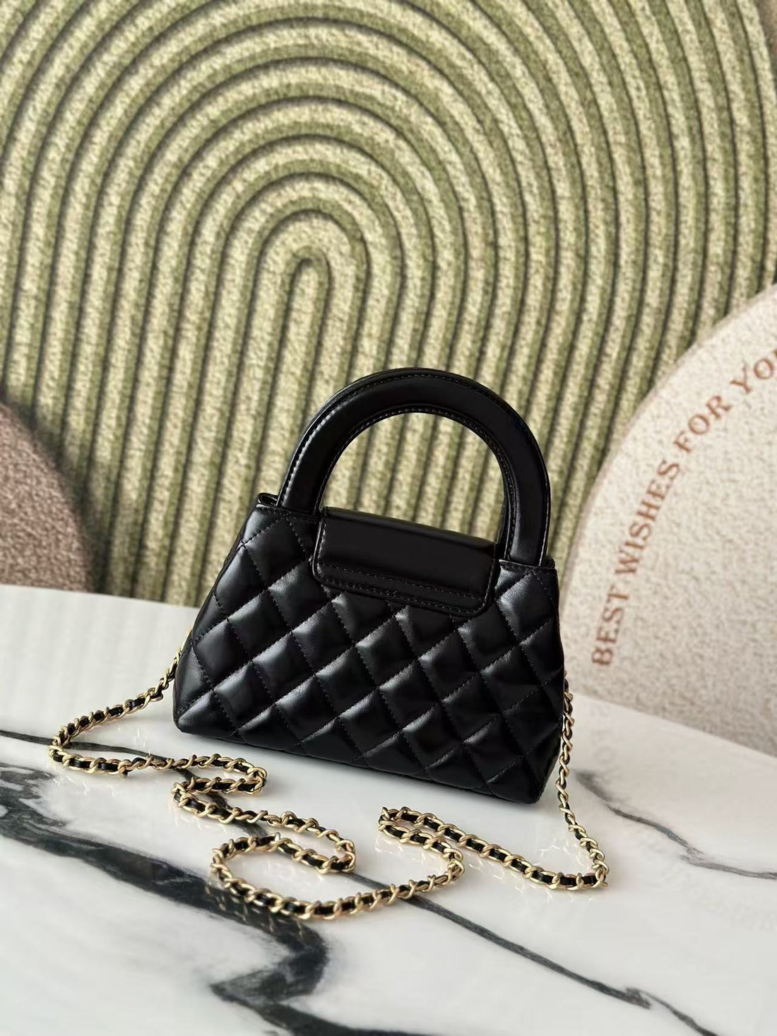 CC 24A Nano 19CM Kelly Shopper Bag Black Lambskin Light Gold Hardware