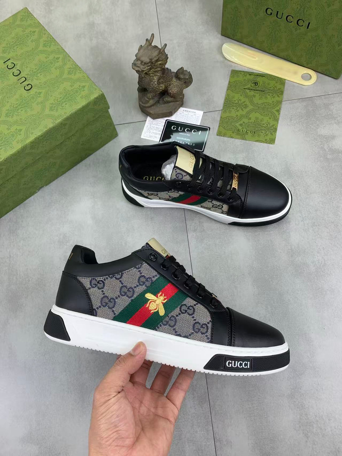 GG 25 Men's Ace Sneaker Black Sheepskin Canvas