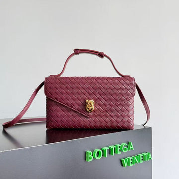 Bv Knot Lock Bag 25CM Burgundy Gold Lambskin