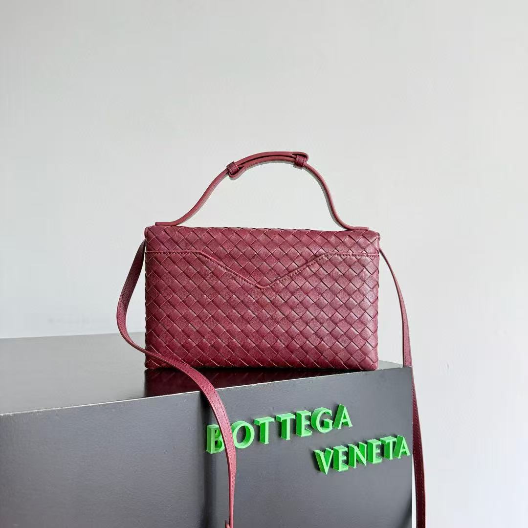 Bv Knot Lock Bag 25CM Burgundy Gold Lambskin