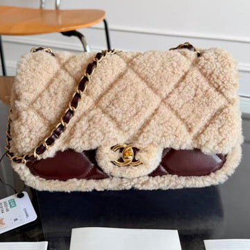 CC 2025 Flap Bag 23.5cm Beige Dark Brown Sherling Lambskin Gold Hardware