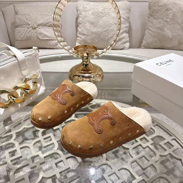 Celine 25 Rivet Birkenstock Slippers Brown Suede Shearling