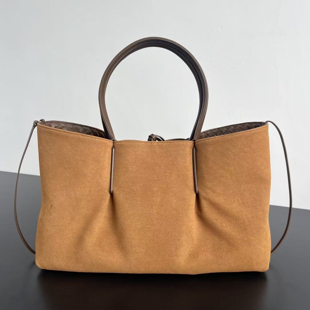 Bv Reversible Tote Bag 43CM Intreccio Nocciola Amber Calfskin Suede