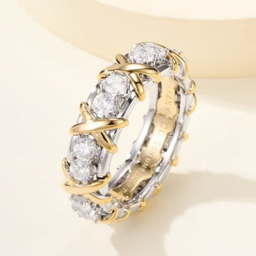 Sixteen Stone Silver Gold Ring