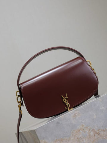 YSL 2025 Voltaire 24CM Burgundy Gold Calfskin