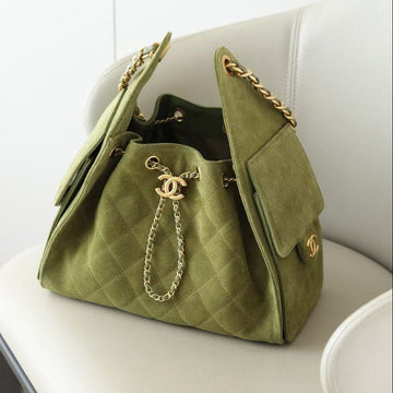 CC 2025 Hobo Bag 30CM Matcha Green Suede