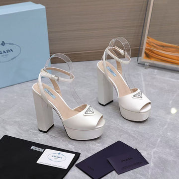 Prada Platforms 130MM High Heel White Silk Sandals