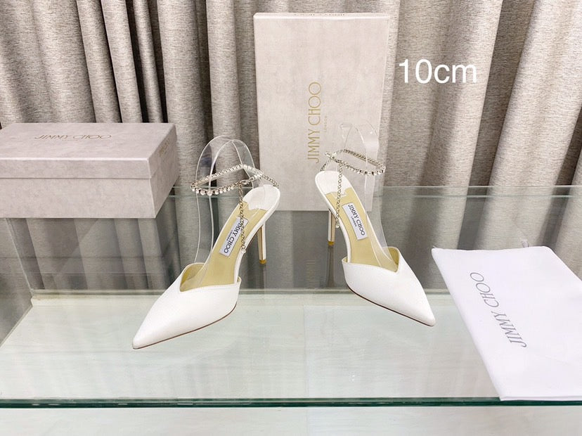 Jimmy Choo Crystal Embellishment 10CM Pumps Ivory Silk