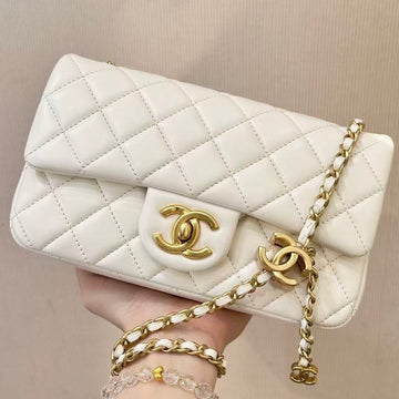 Chanel 2025 Flap Bag White Gold 20CM Shinny Lambskin
