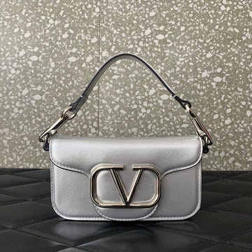 Valentino Garavani Small Locò Shoulder Bag Sliver Metallic Leather