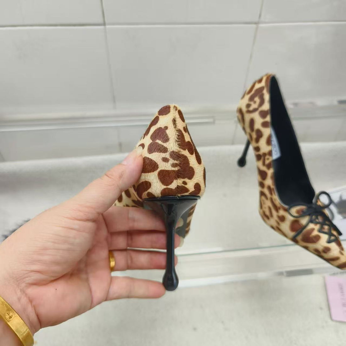 Jimmy Choo 95MM High Pumps Leopard Print Brown Cowhide