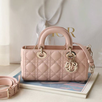 Dior 2025 Lady D-Joy 22CM Bag Powder Pink Lambskin
