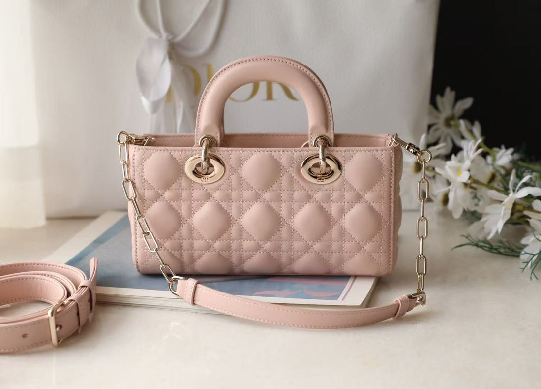 Dior 2025 Lady D-Joy 22CM Bag Powder Pink Lambskin