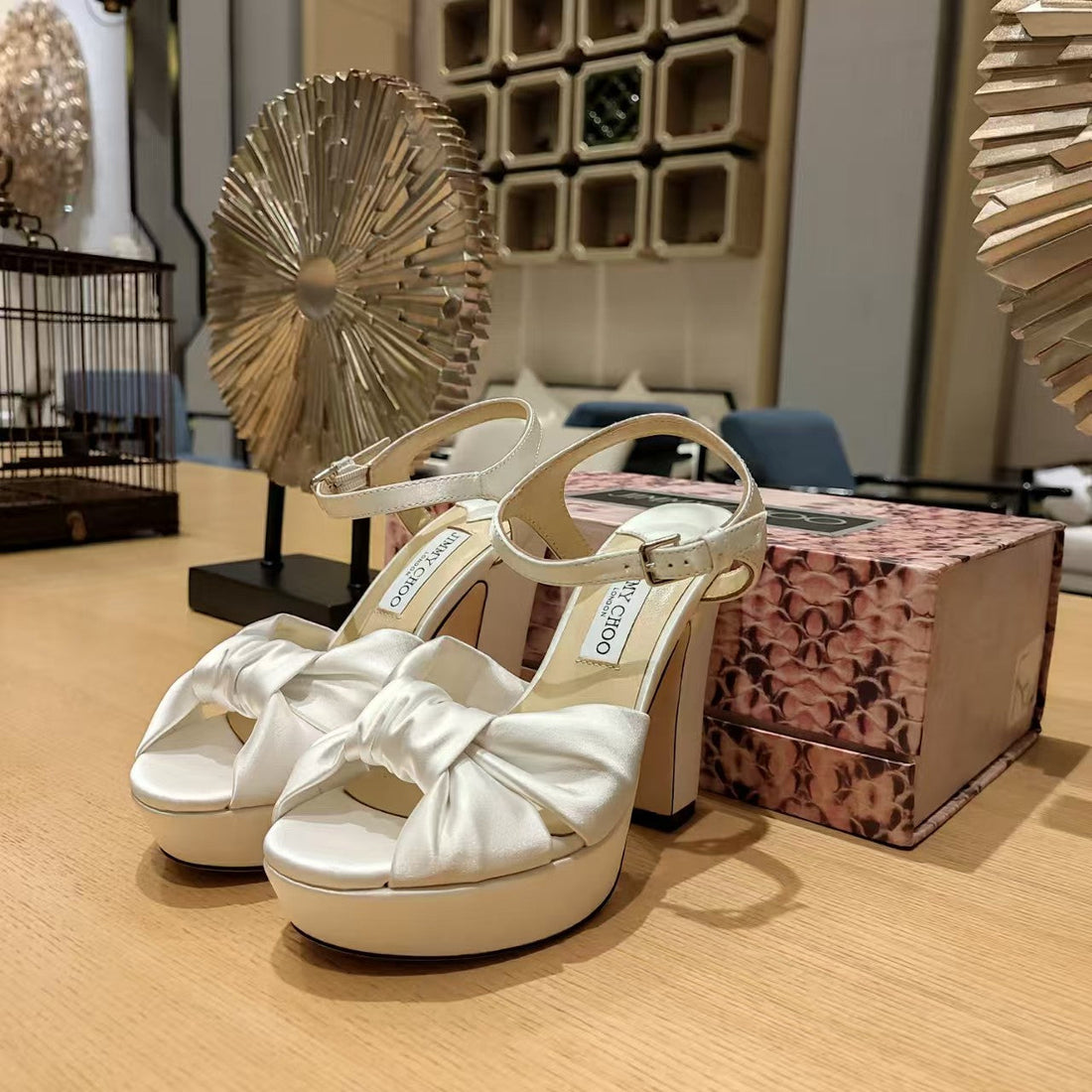 Jimmy Choo Platform Heel 120MM Sandals White Silk