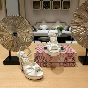 Jimmy Choo Platform Heel 120MM Sandals White Silk