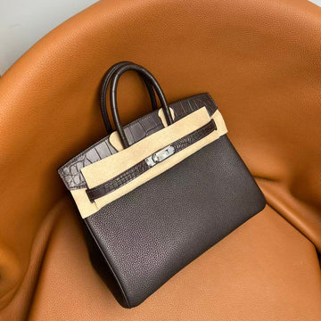 HM Birkin 25CM Dark Taupe Crocodile And Togo Leather Silver Hardware