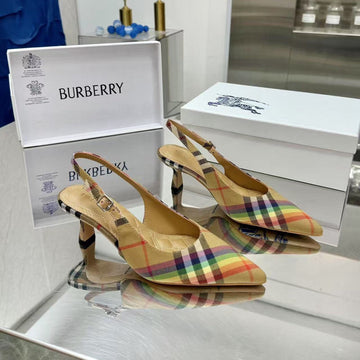 Burberry Check Dame Pointed Toe Slingback Pumps 55MM Canvas