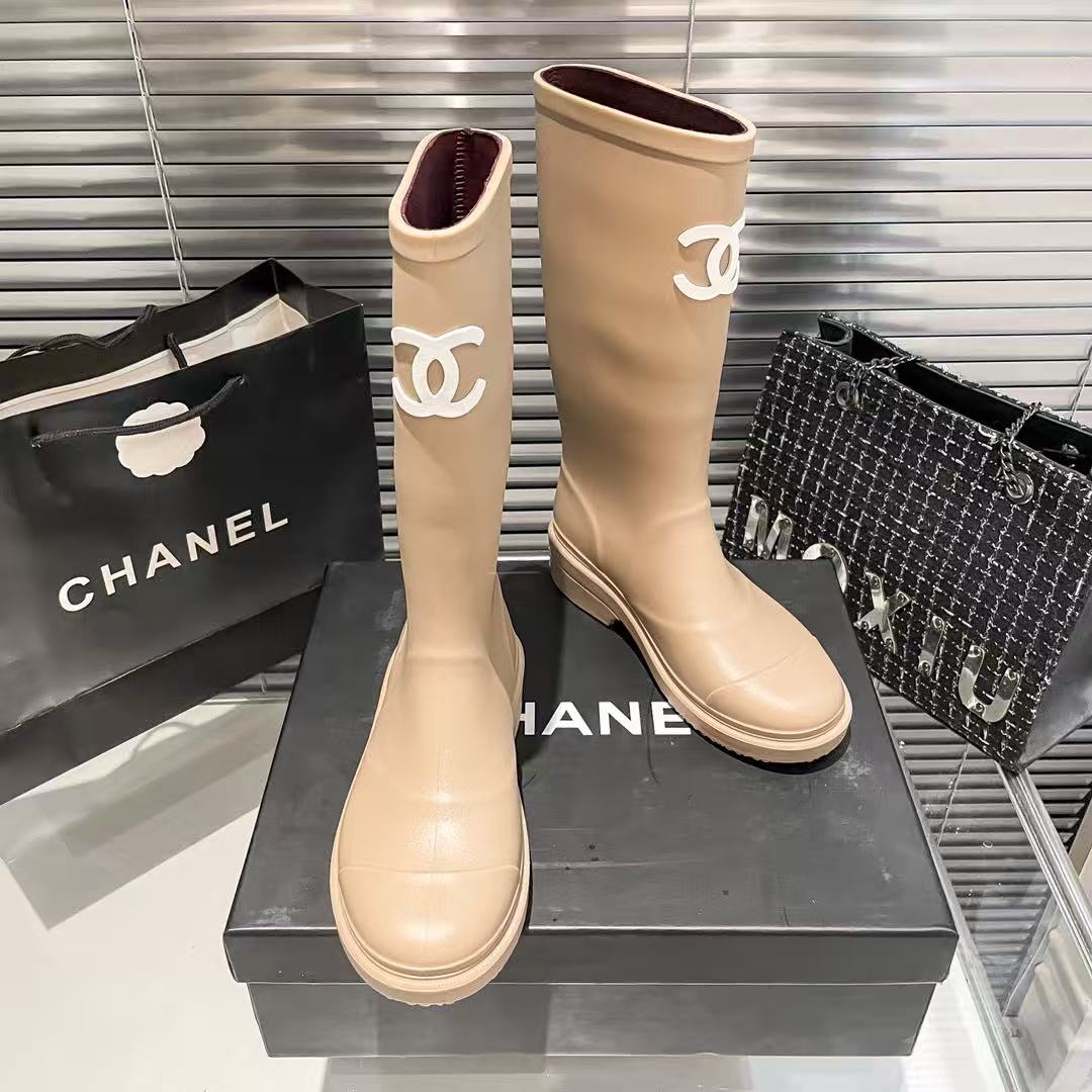 CC Rain Boots Beige Tpu Mid -- Top With White Logo