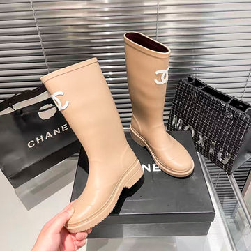 CC Rain Boots Beige Tpu Mid -- Top With White Logo