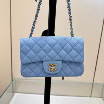 Square Flap Bag 20CM Blue Caviar Silver Hardware