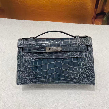 HM Kelly 22CM Dark Blue-Gray Patent Corocodile (production Needs 12 Days To Complete)