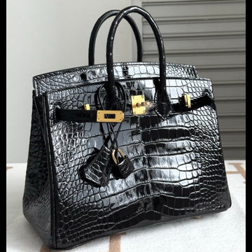 HM Birkin 35CM Black Glossy Crocodile Leather Ghw