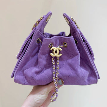 Chanel 25S Hobo Bag 22 Cm Purple Suede With Gold Hardware