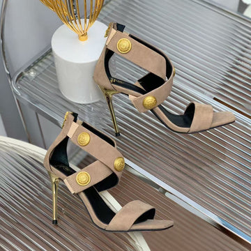 Balmain Crossover Strap Sandals 95MM Light Brown Suede